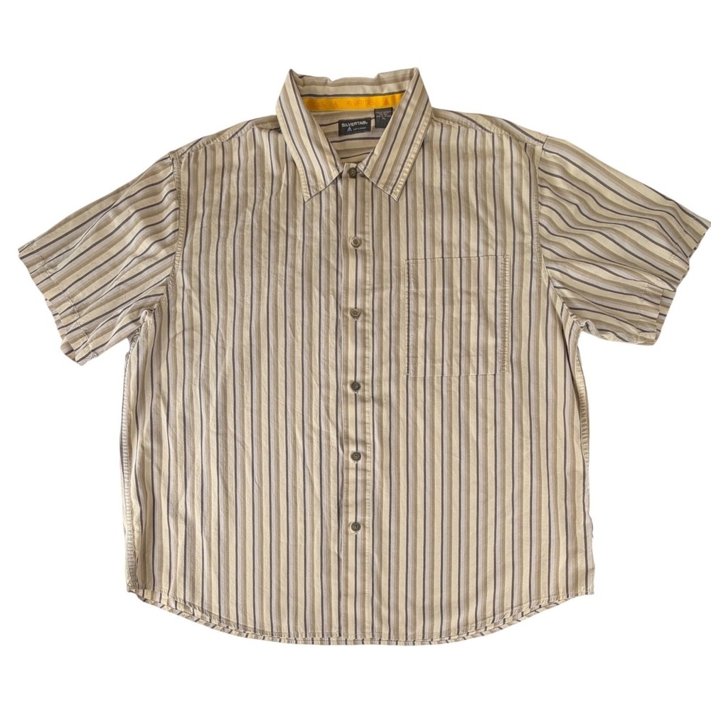 Levi's SilverTab Striped Button Up Shirt Mens XL Beige Y2K Vintage‎ Short Sleeve